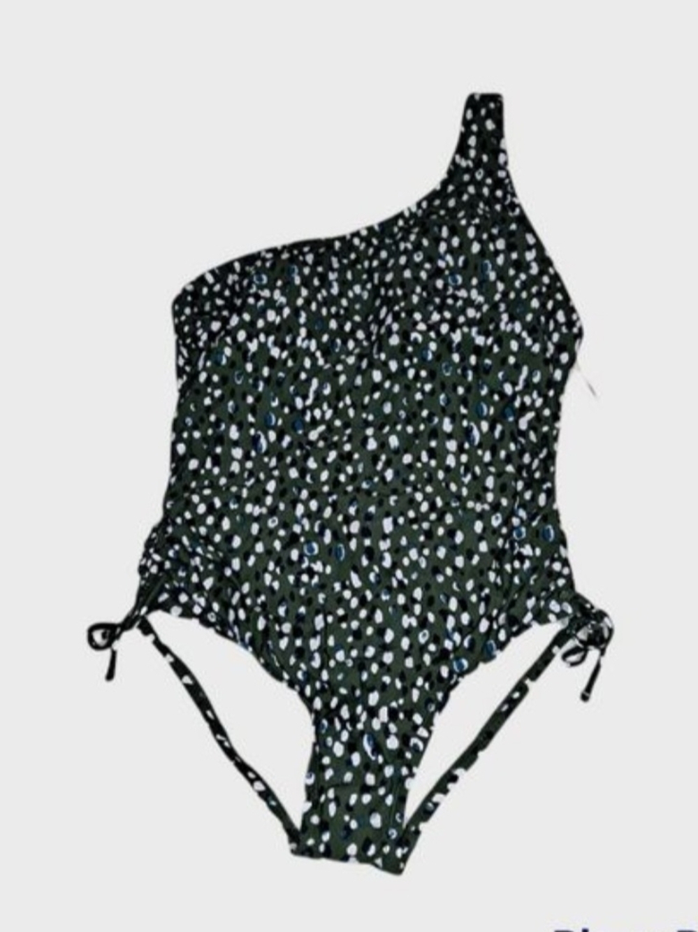 Kona Sol One Shoulder One Piece Swimsuit Dark Green White XS (0-2)